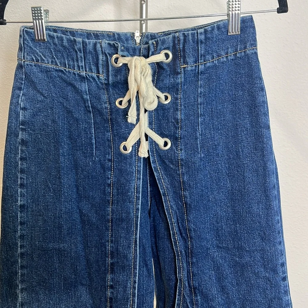 Topshop Moto High Waist Lace Front Wide Leg Crop Jeans